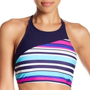 New w/Tags Adidas Stripe Colorblock High Neck Bikini Top
